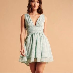 Abercrombie Sage Floral Mini Dress with Plunge Neck and Open Back